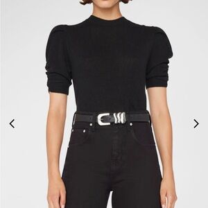 FRAME Ruched Puff Sleeve Cashmere Sweater Black S